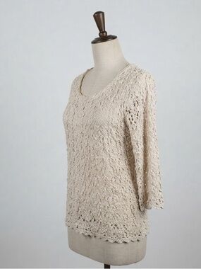 JM Collection Cream Crochet Scoop-Neck Sweater
